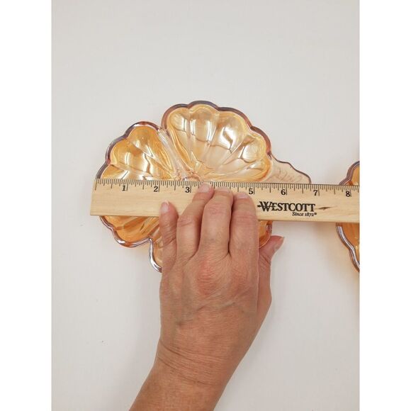 Jeannette Glass Marigold Iridescent Carnival Glass Doric Clover Leaf Candy Dish - Picture 8 of 8